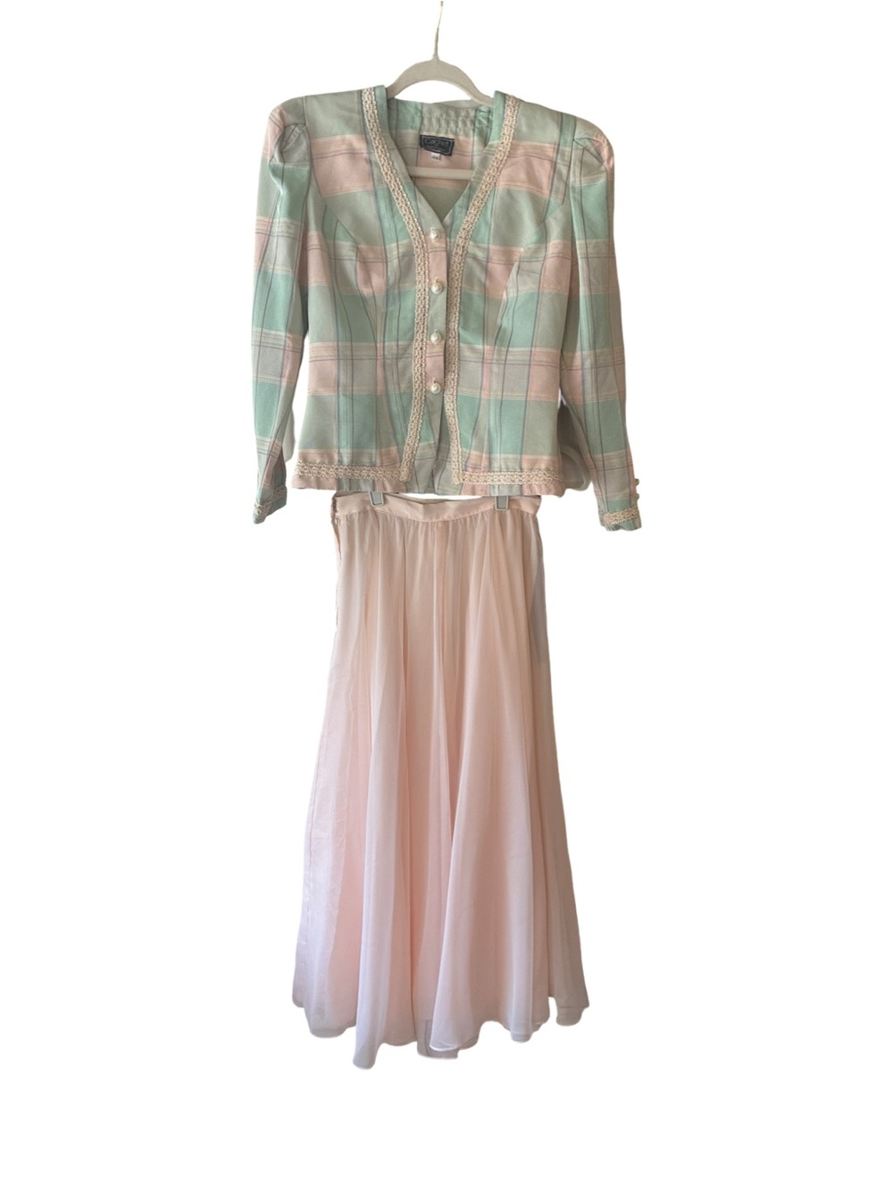 Women's Pastel Pink Chiffon Skirt and Fitted Jacket